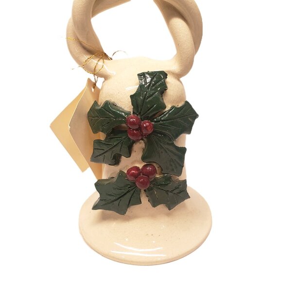 Piney Woods Pottery Christmas Bell Holly Berry Leaves Studio Handmade Signed 6" - Picture 7 of 7
